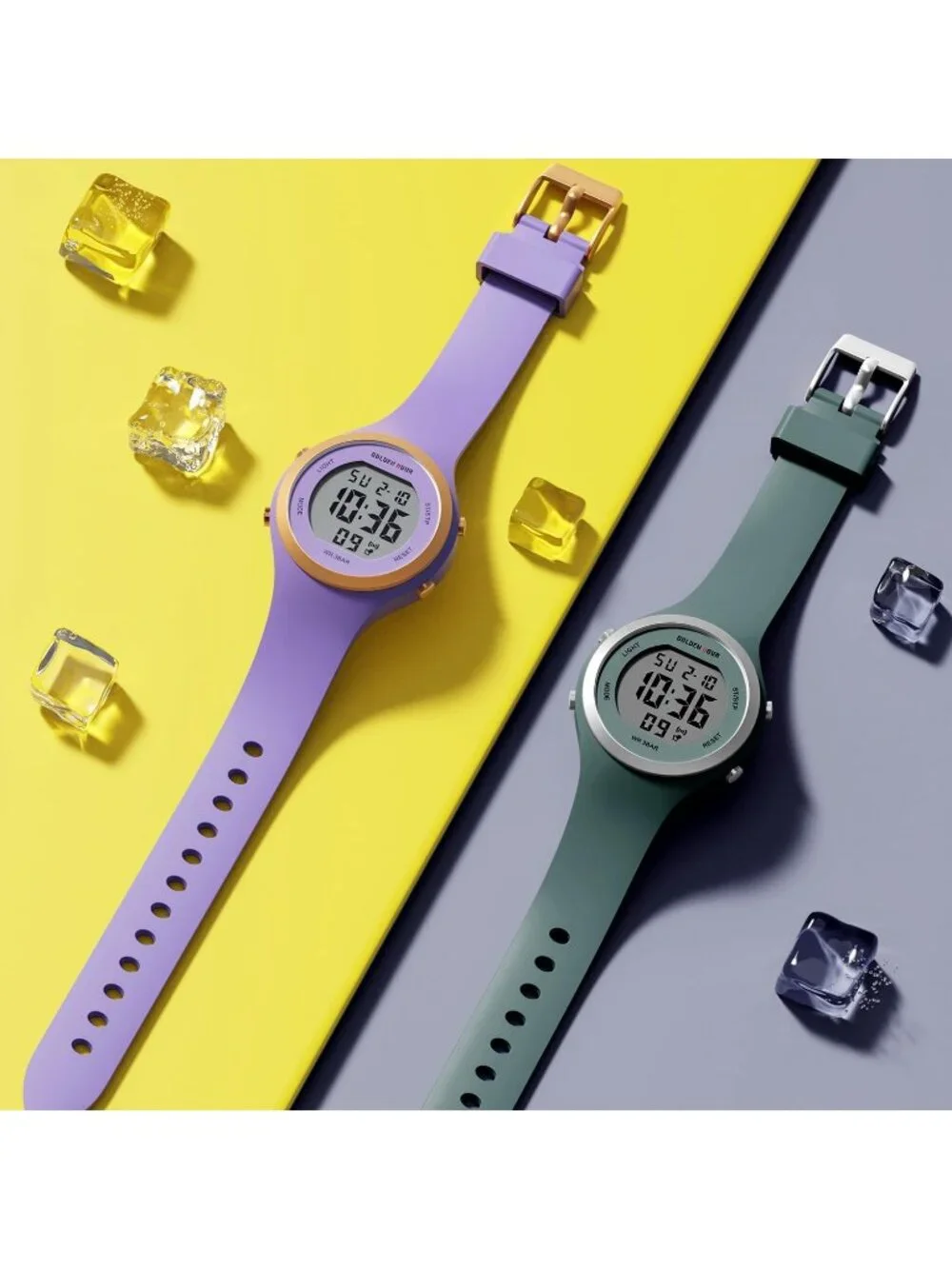 Women's Dark Green Waterproof Sport Digital Chronograph Silicone Strap Watches